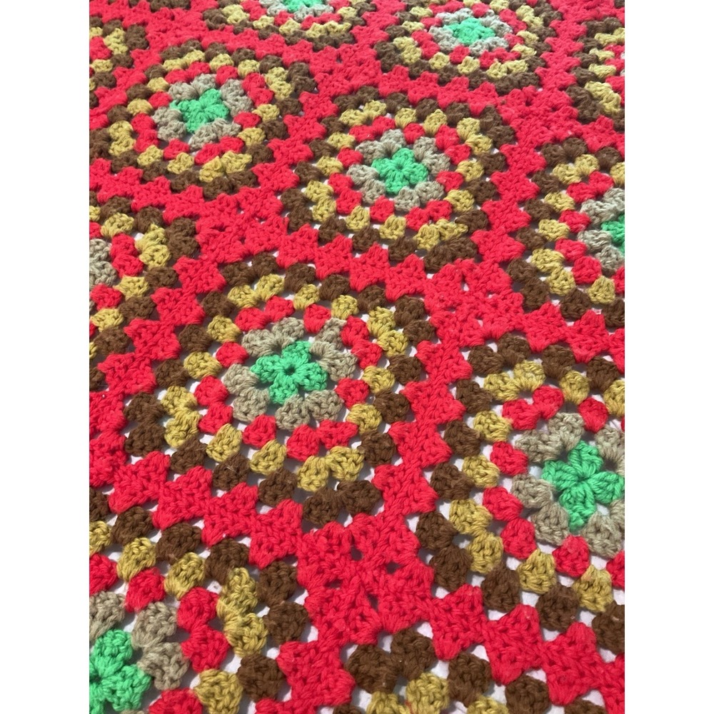 Handmade Crochet Granny Square Afghan Lap Throw Blanket 36x29 Vintage Boho Cabin